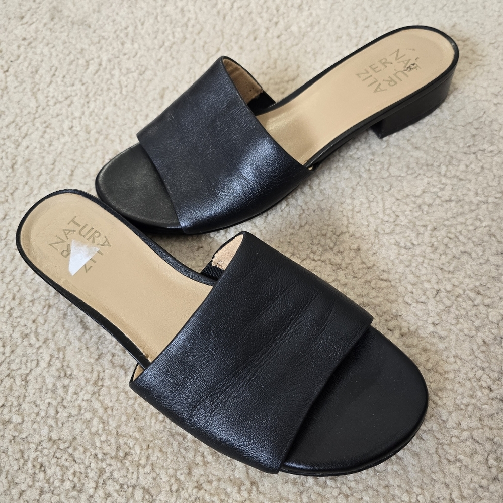 Naturalizer Black Leather Slide Sandals